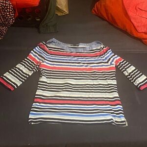 Tommy Hilfiger Striped Boatneck Long Sleeve Top in Navy, Red, Light Blue & White